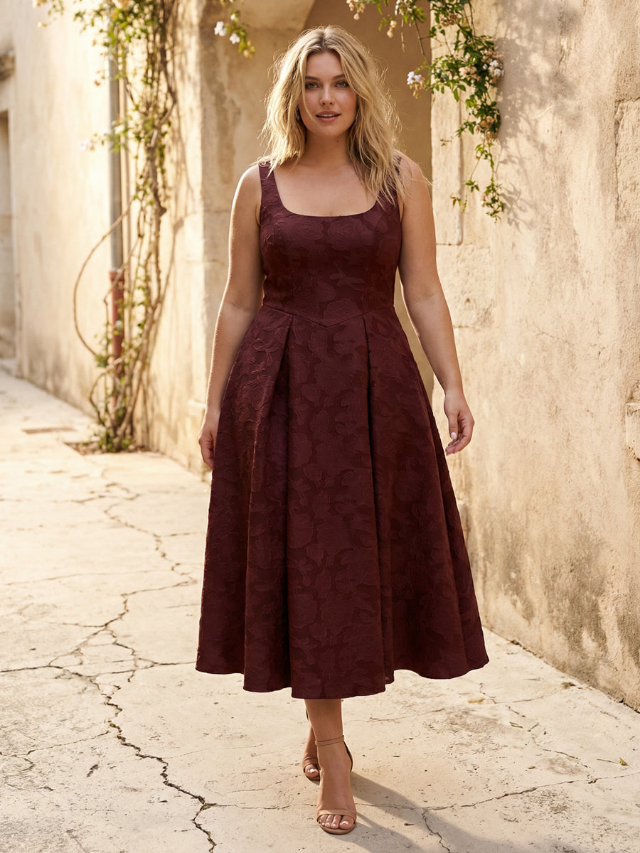 Jacquard Square Neck Pleated Bridesmaid Dresses