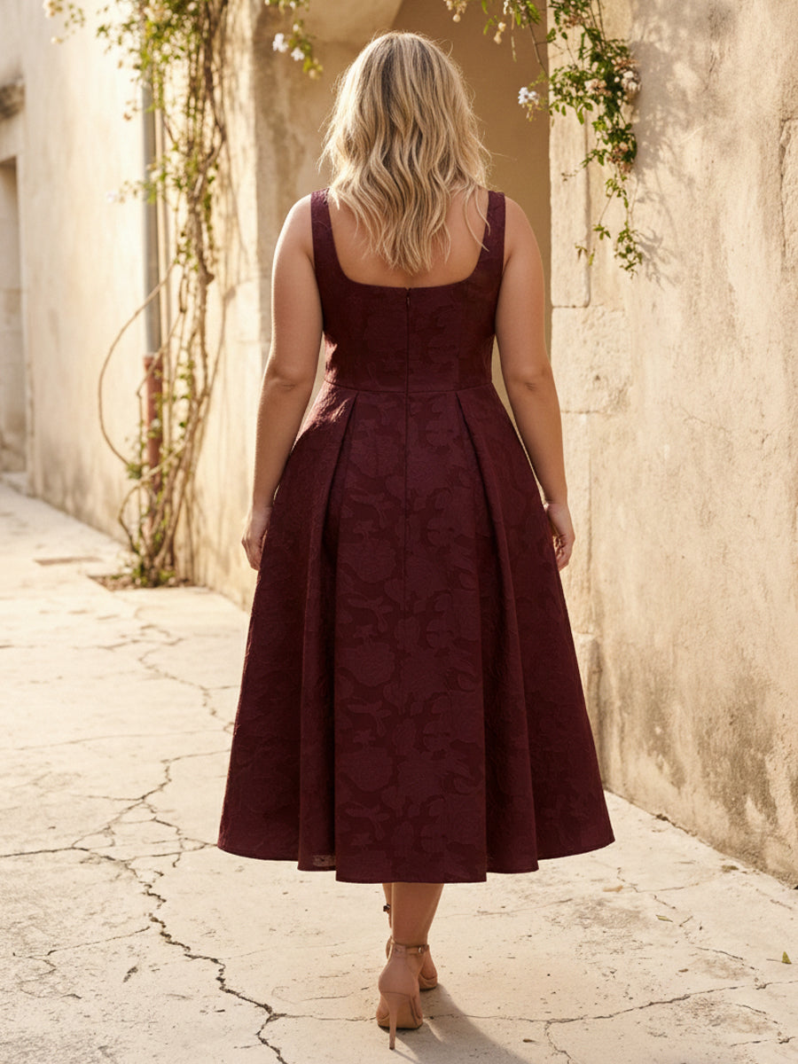 Jacquard Square Neck Pleated Bridesmaid Dresses