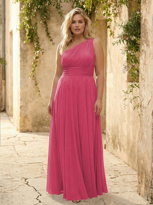 Chiffon One Shoulder Pleated Bridesmaid Dresses