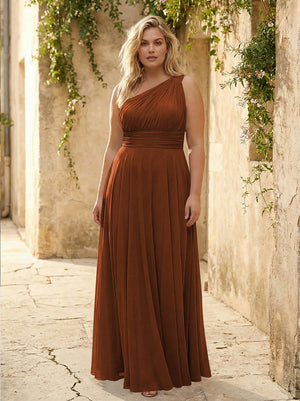 Chiffon One Shoulder Pleated Bridesmaid Dresses
