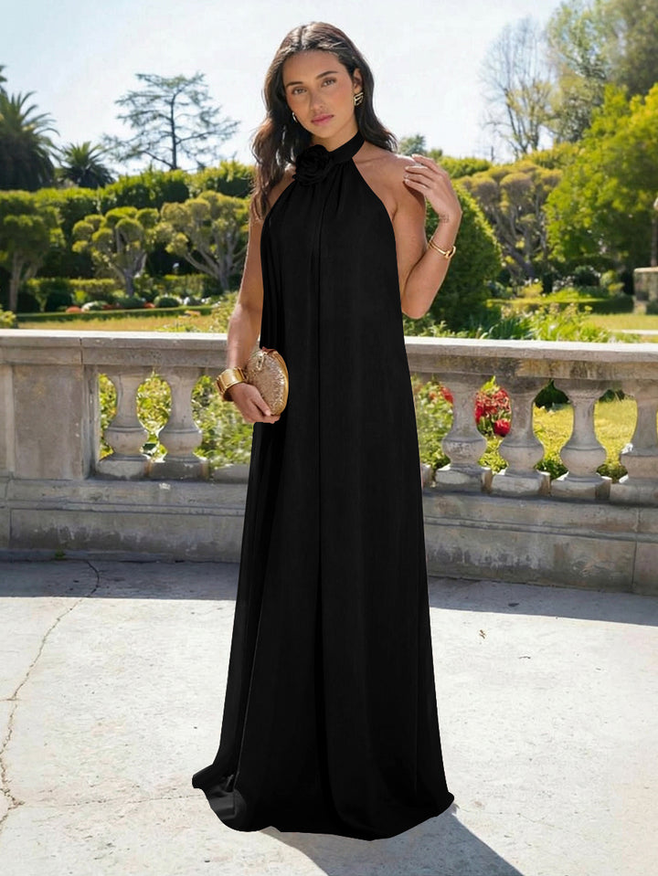 Chiffon Halter Long Backless Formal Dresses