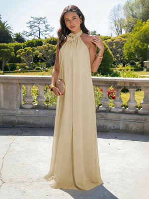 Chiffon Halter Long Backless Bridesmaid Dresses