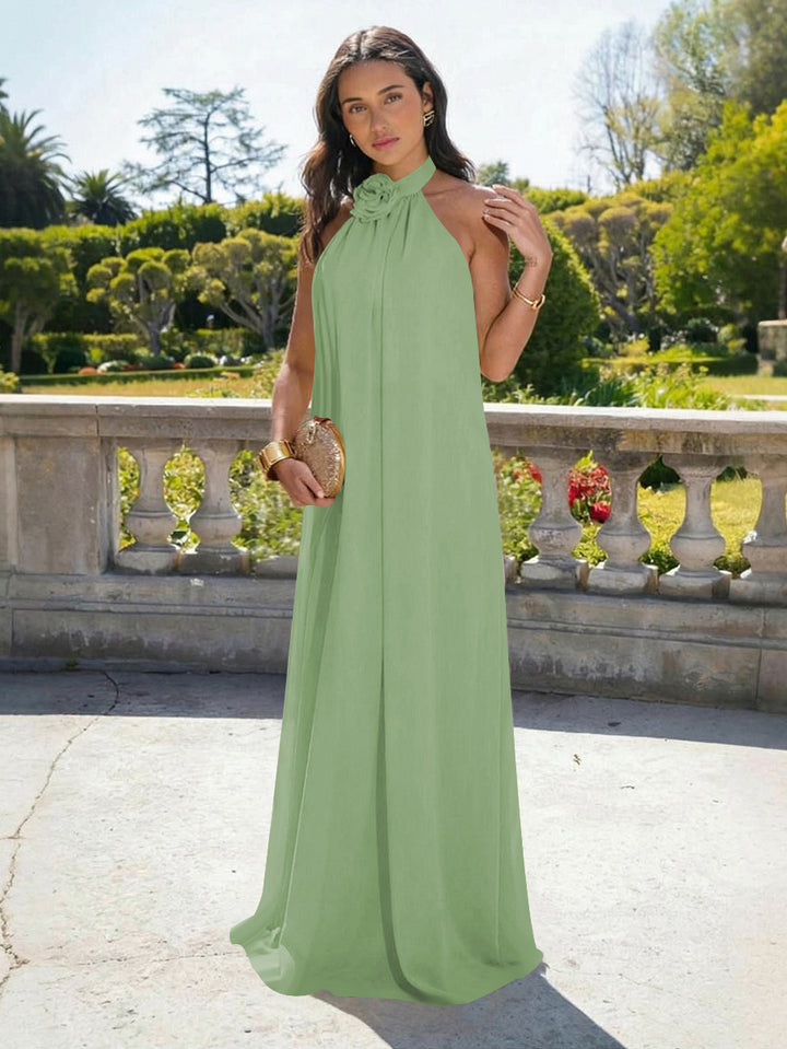 Chiffon Halter Long Backless Formal Dresses