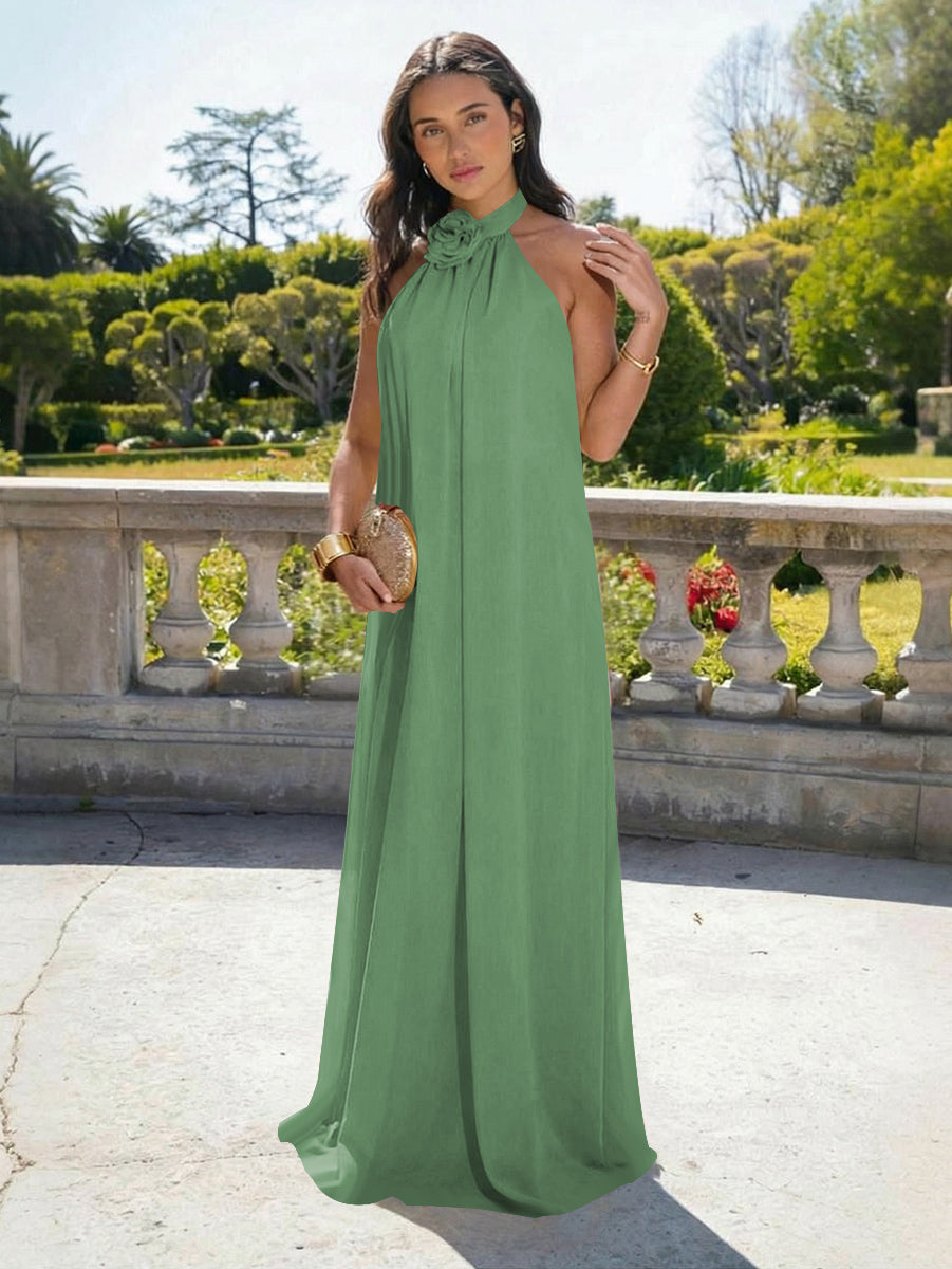 Chiffon Halter Long Backless Formal Dresses