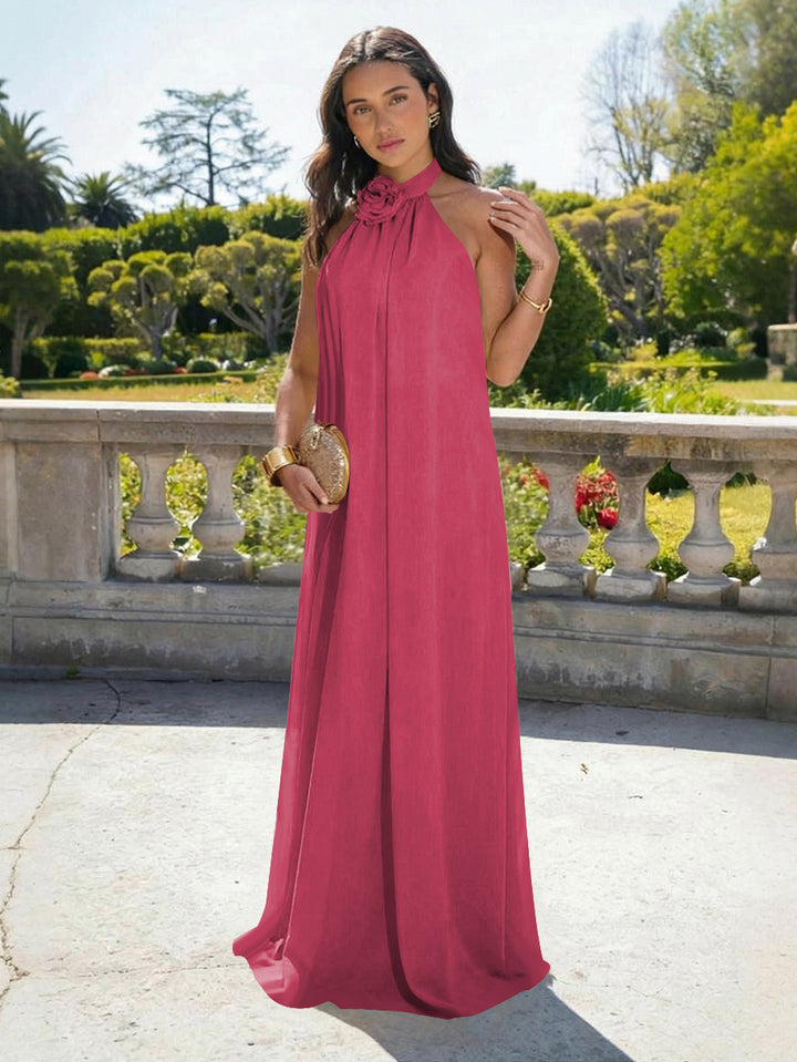 Chiffon Halter Long Backless Formal Dresses