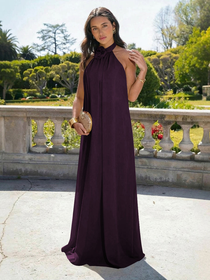 Chiffon Halter Long Backless Formal Dresses