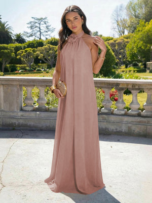 Chiffon Halter Long Backless Bridesmaid Dresses