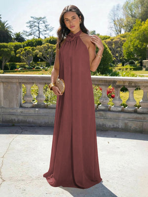 Chiffon Halter Long Backless Bridesmaid Dresses