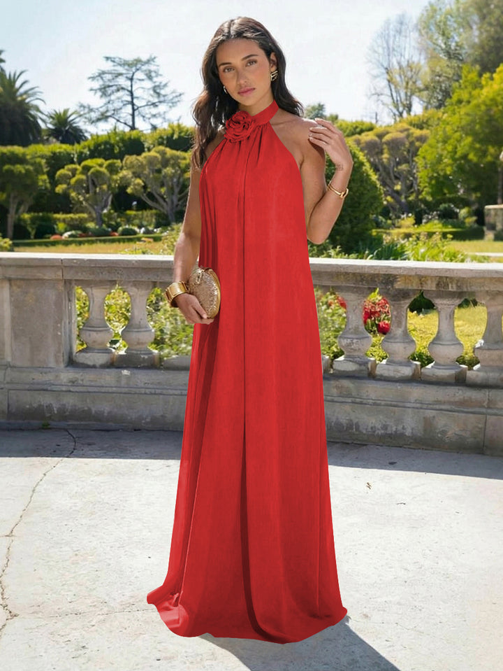 Chiffon Halter Long Backless Formal Dresses