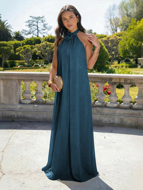 Chiffon Halter Long Backless Bridesmaid Dresses