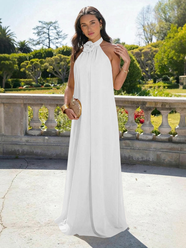 Chiffon Halter Long Backless Bridesmaid Dresses