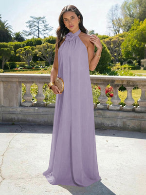 Chiffon Halter Long Backless Bridesmaid Dresses