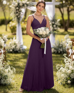 Spaghetti Straps Chiffon Pleated Maxi Bridesmaid Dresses