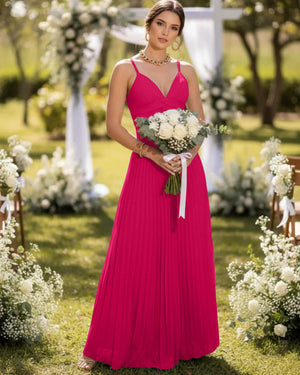 Spaghetti Straps Chiffon Pleated Maxi Bridesmaid Dresses