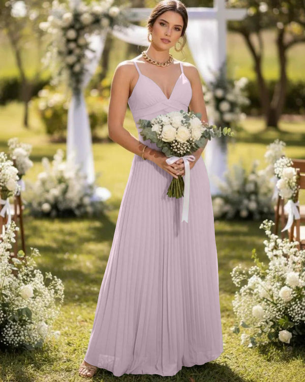 Spaghetti Straps Chiffon Pleated Maxi Bridesmaid Dresses
