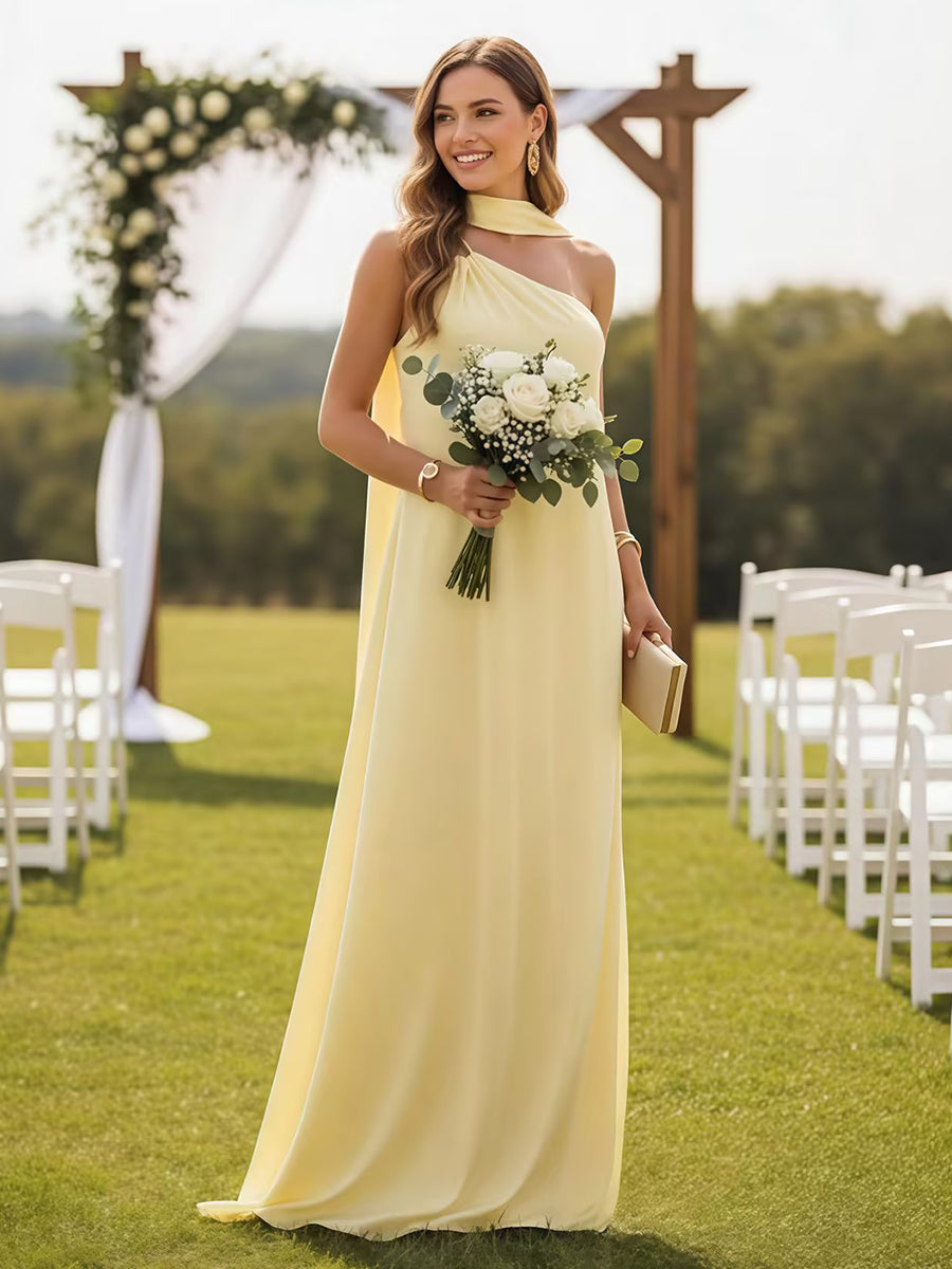 One Shoulder Bridesmaid Dresses with Scarf Wedding Guest Dresses