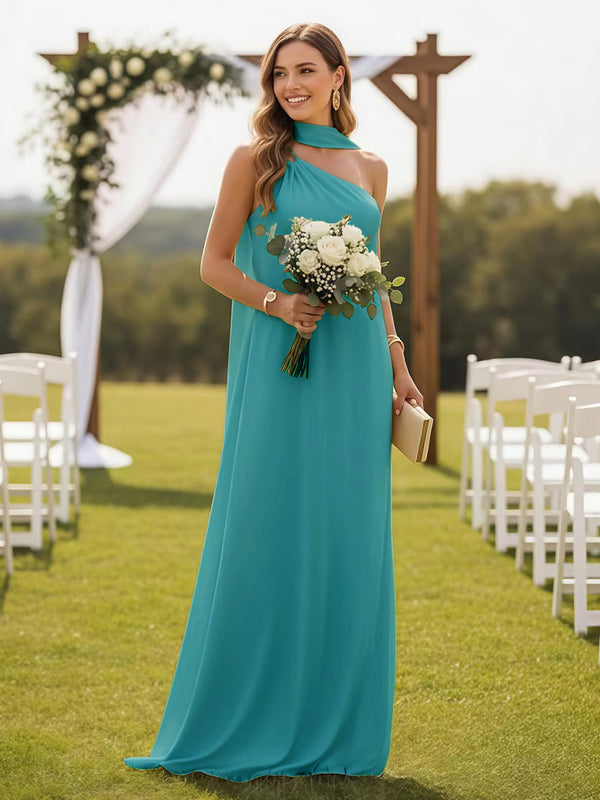 One Shoulder Bridesmaid Dresses with Scarf Wedding Guest Dresses