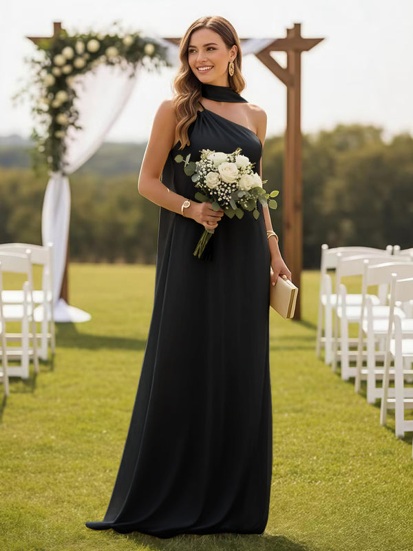 One Shoulder Bridesmaid Dresses with Scarf Wedding Guest Dresses