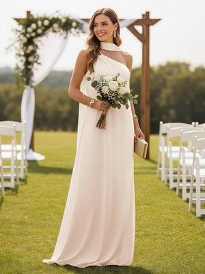 One Shoulder Bridesmaid Dresses with Scarf Wedding Guest Dresses