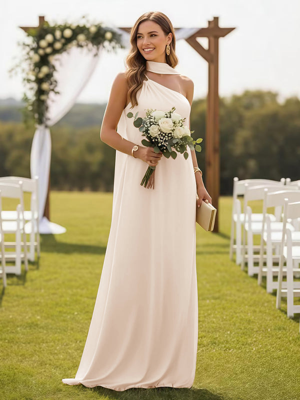 One Shoulder Bridesmaid Dresses with Scarf Wedding Guest Dresses