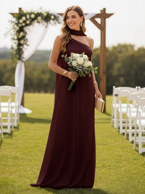One Shoulder Bridesmaid Dresses with Scarf Wedding Guest Dresses
