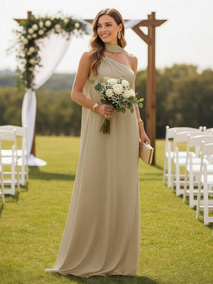 One Shoulder Bridesmaid Dresses with Scarf Wedding Guest Dresses