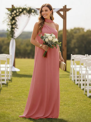 One Shoulder Bridesmaid Dresses with Scarf Wedding Guest Dresses