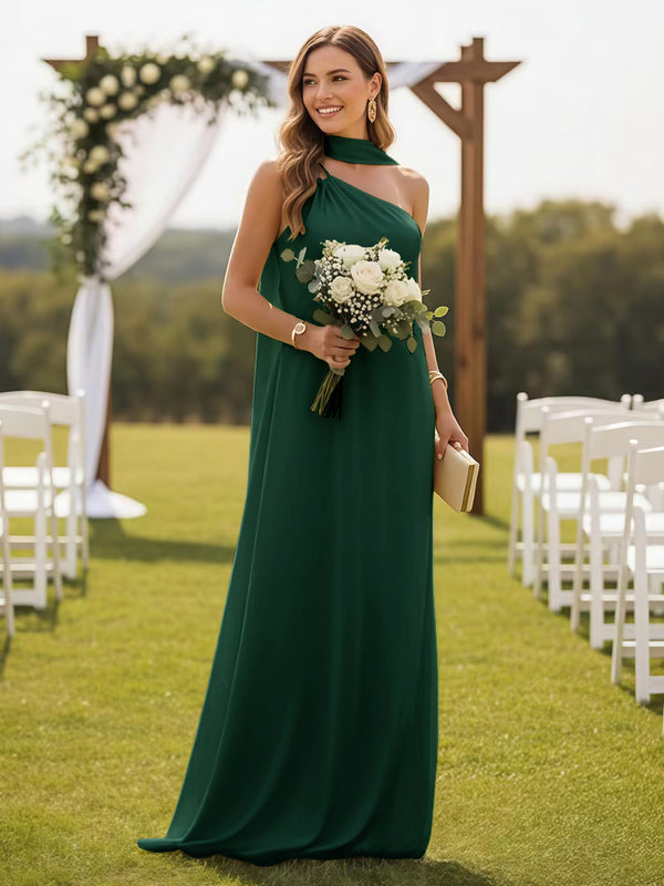 One Shoulder Bridesmaid Dresses with Scarf Wedding Guest Dresses