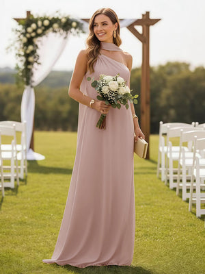 One Shoulder Bridesmaid Dresses with Scarf Wedding Guest Dresses