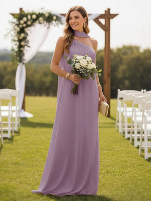 One Shoulder Bridesmaid Dresses with Scarf Wedding Guest Dresses