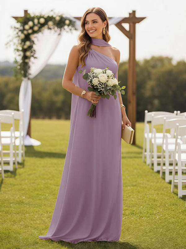 One Shoulder Bridesmaid Dresses with Scarf Wedding Guest Dresses
