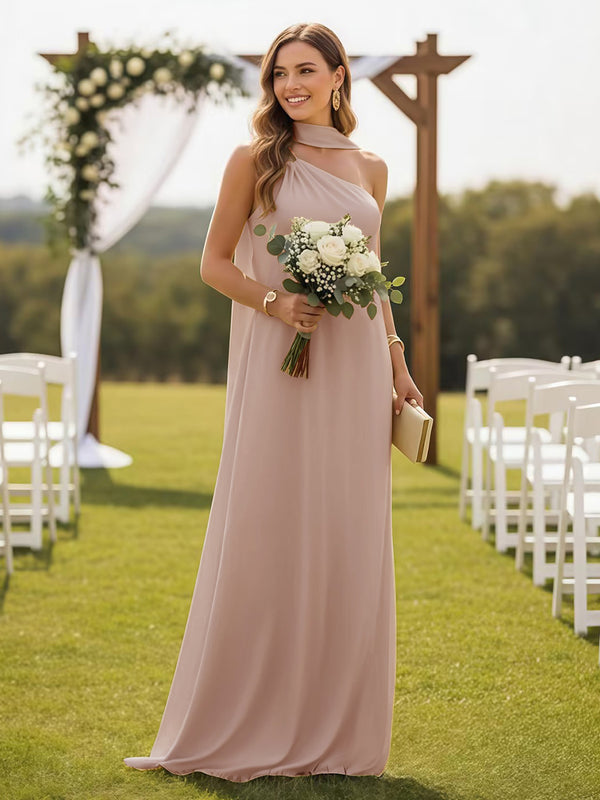 One Shoulder Bridesmaid Dresses with Scarf Wedding Guest Dresses