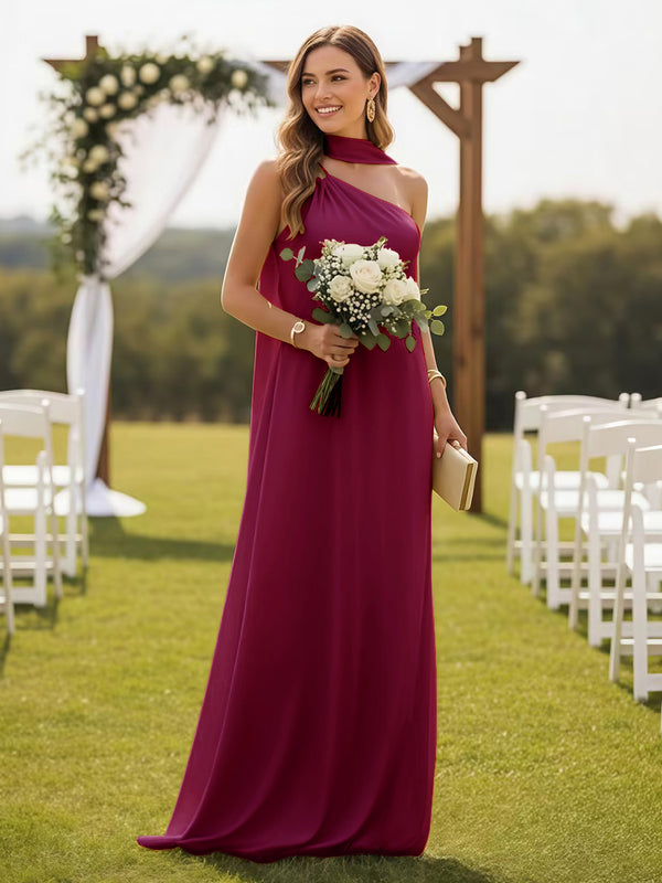 One Shoulder Bridesmaid Dresses with Scarf Wedding Guest Dresses