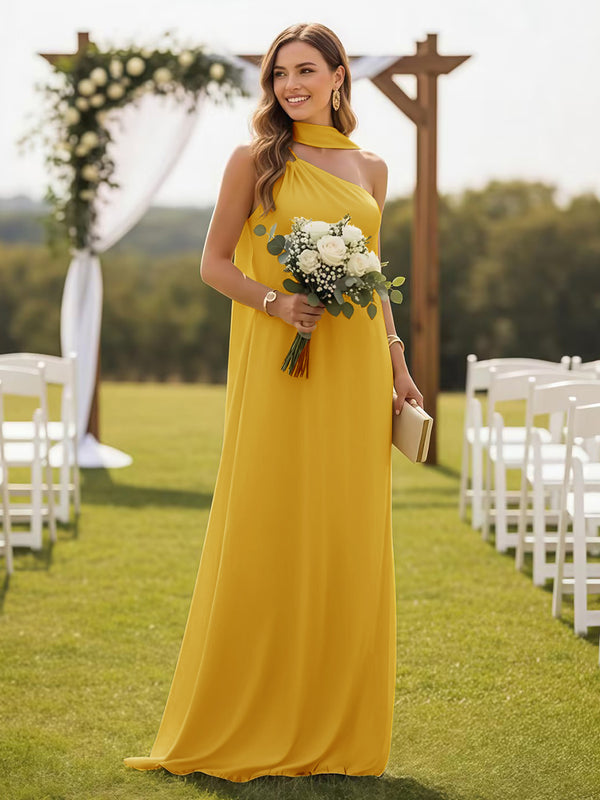 One Shoulder Bridesmaid Dresses with Scarf Wedding Guest Dresses