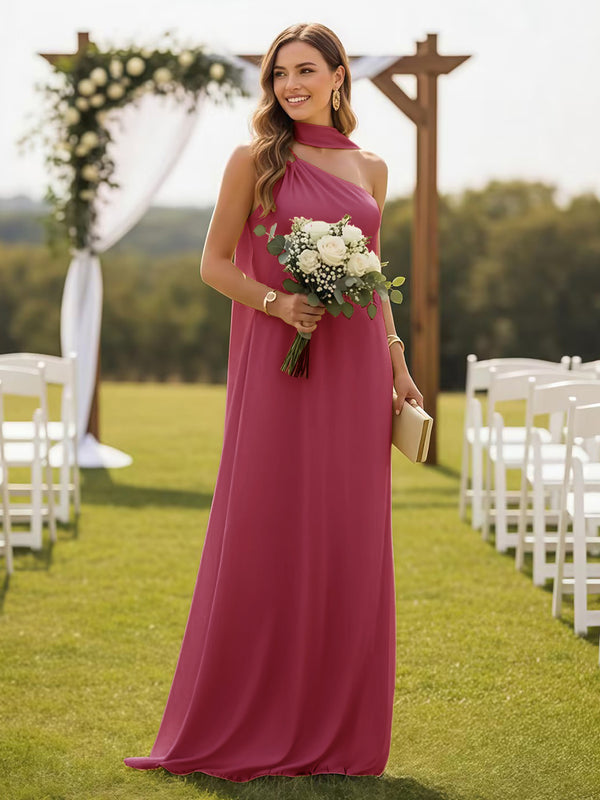 One Shoulder Bridesmaid Dresses with Scarf Wedding Guest Dresses