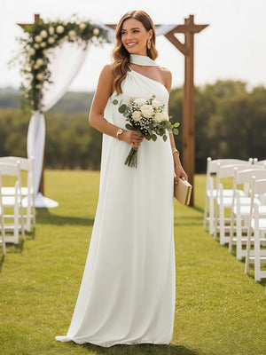 One Shoulder Bridesmaid Dresses with Scarf Wedding Guest Dresses