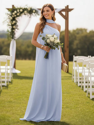 One Shoulder Bridesmaid Dresses with Scarf Wedding Guest Dresses