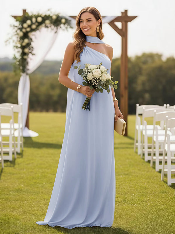 One Shoulder Bridesmaid Dresses with Scarf Wedding Guest Dresses