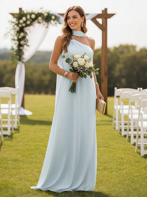 One Shoulder Bridesmaid Dresses with Scarf Wedding Guest Dresses