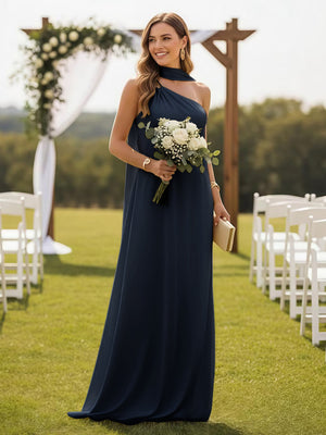 One Shoulder Bridesmaid Dresses with Scarf Wedding Guest Dresses