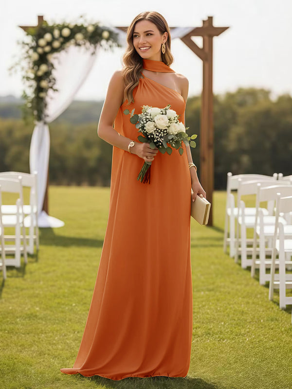 One Shoulder Bridesmaid Dresses with Scarf Wedding Guest Dresses