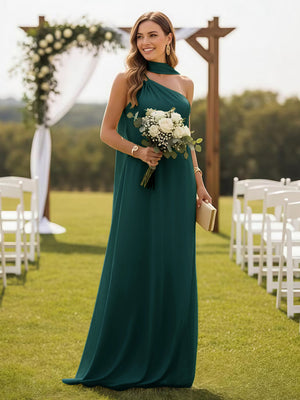 One Shoulder Bridesmaid Dresses with Scarf Wedding Guest Dresses