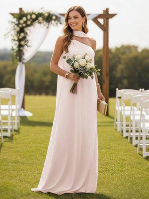 One Shoulder Bridesmaid Dresses with Scarf Wedding Guest Dresses