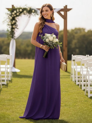 One Shoulder Bridesmaid Dresses with Scarf Wedding Guest Dresses