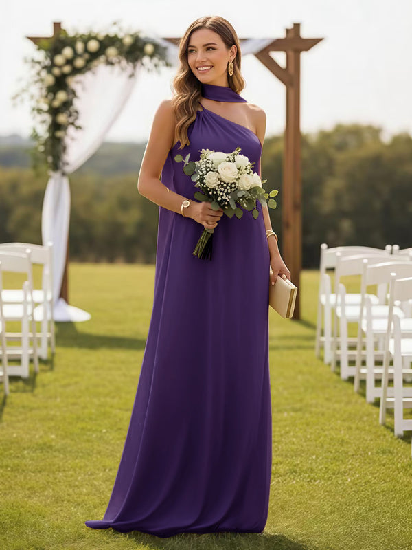 One Shoulder Bridesmaid Dresses with Scarf Wedding Guest Dresses