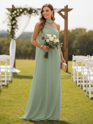 One Shoulder Bridesmaid Dresses with Scarf Wedding Guest Dresses