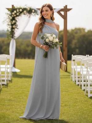 One Shoulder Bridesmaid Dresses with Scarf Wedding Guest Dresses
