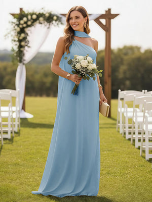 One Shoulder Bridesmaid Dresses with Scarf Wedding Guest Dresses