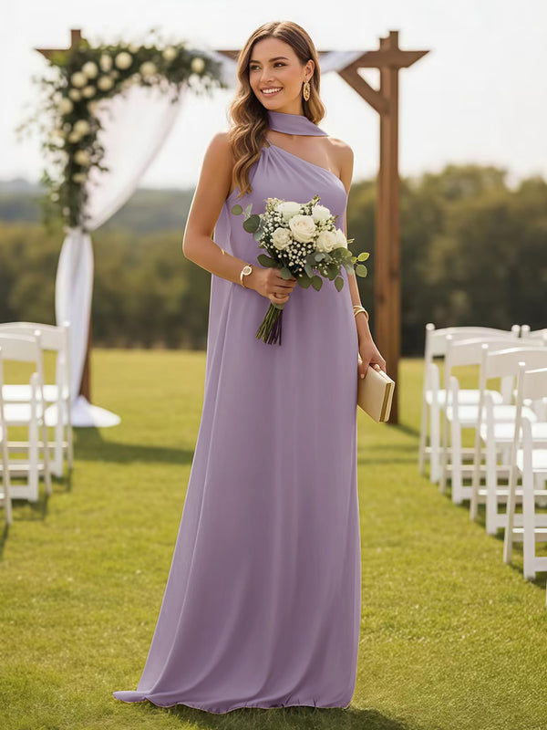 One Shoulder Bridesmaid Dresses with Scarf Wedding Guest Dresses