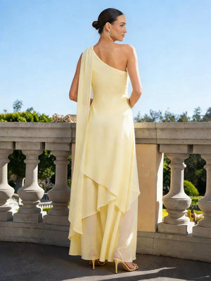 One Shoulder Chiffon Pleated Long Bridesmaid Dresses